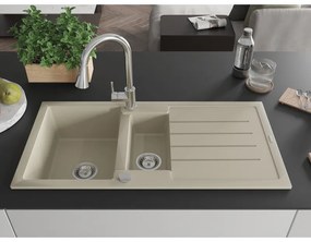 Mexen Andres, 1,5-komorový granitový drez 1000x500x200 mm a drezová batéria Elia, béžová, 6515-69-670101-00