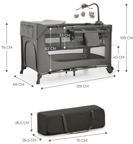 KINDERKRAFT - Cestovná postieľka JOY 2 s doplnkami šedá
