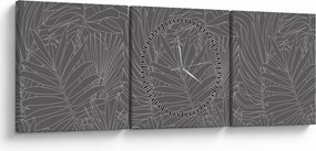 Obraz - Šedé palmové listy (s hodinami) (90x30 cm)