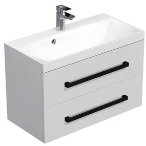 Kúpeľňová skrinka s čiernou úchytkou a umývadlom SAT Cube Way 80x53x40 cm biela lesk lesk/mat CUBE2C80ZBL, 1 ks