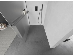 Mexen Kioto+, sprchová zástena Walk-In s poličkou a vešiakom 100 x 200 cm, 8mm sklo námraza, grafitový profil, 800-100-121-66-30