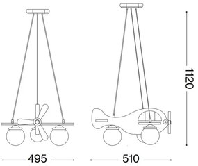 Ideal Lux - Detský luster na lanku AVION 3xE27/28W/230V modrá