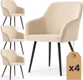 Sada štyroch jedálenských stoličiek ESTELLE zamatové, béžové / čierne nohy (4 ks)