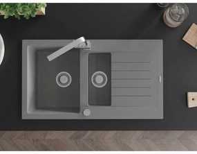Mexen Matias, granitový drez 900x505x200 mm, 1,5-komorový a chrómová batéria Rita, šedá, 6502-71-670300-00