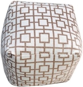 Taburet, bavlna, biela/sivohnedá taupe/vzor kocka, NOVEL