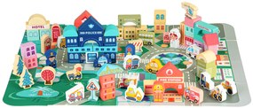 WELLHOX Drevené vzdelávacie bloky city mat 121 ks