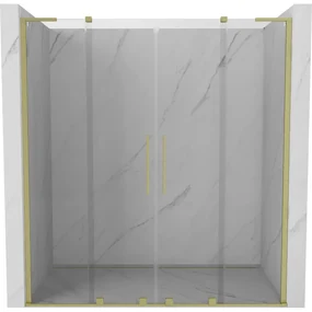 Mexen Velar L Duo, posuvné sprchové dvere do otvoru 170 cm, 8mm číre sklo, zlatá matná, 871-170-003-02-55
