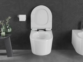 Mexen Sofia, závesná WC misa 490x360x355 mm, Rimless Tornádo + WC sedadlo z duroplastu, biela lesklá, 30540100T