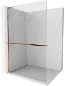 Mexen Kioto+ L, sprchová zástena Walk-In s poličkou a vešiakom 55 x 200 cm, 8mm číre sklo, ružové zlato profil, 800-055-123-60-00