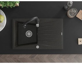 Mexen Cesar, 1-komorový granitový drez 775x470x190 mm a drezová batéria Savita, čierna-zlatá metalíza, 6514-75-672601-70
