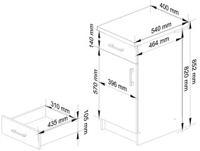 Spodná kuchynská skrinka s doskou LIMA S40 SZ1 biela / dub sonoma