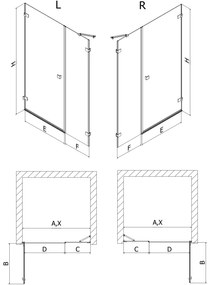 Mexen Lunar-B, ľavé otočné sprchové dvere 135 cm, 8mm číre sklo, brúsený grafit profil, 832S-135-050-66-00-L