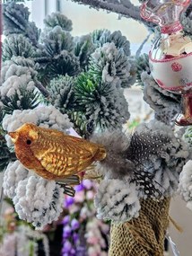 Zlatá hnedá sklenená vianočná ozdoba vtáčik na klipe - 9*3*4 cm