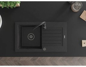 Mexen Pablo, granitový drez 752x436x161 mm, 1-komorový a čierna batéria Telma, čierna-strieborná metalíza, 6510-73-670200-70-B