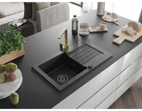 Mexen Pablo, granitový drez 752x436x161 mm, 1-komorový a zlatá batéria Rita, čierna, 6510-77-670300-50-B