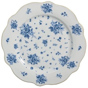 Biely dezertný tanier s modrými ružičkami Blue Rose Blooming - Ø 20*2 cm