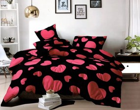 Krásne posteľné prádlo z mikrovlákna v čiernej kombinácii s krásnymi srdiečkami 3 časti: 1ks 160 cmx200 + 2ks 70 cmx80