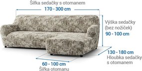 Bielastické poťahy MARMO béžové sedačka s otomanom vpravo (š. 170 - 300 cm)