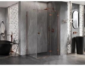 Mexen Lunar T, výklopný sprchový kút pravý 135 x 120 cm, 8mm číre sklo, profil ružové zlato, 834T-135-120-60-00-P