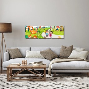 Obraz detských radovánok na pieskovisku (s hodinami) (90x30 cm)