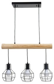 Závesné svietidlo H83 industrial, mriežka 3 74207 - kov / drevo - Čierna