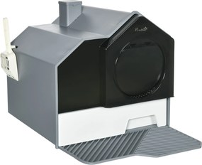 HOMCOM Mačacie WC s Dnom a Lyžicou, Filter a Kryt pre Mačky do 8 kg, ABS, Plast, Sivá 47 x 45 x 42 cm | Aosom