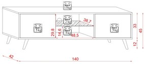 TV stolík Sweden 140 cm čierny mat/čierny lesk