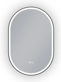 Erga Gwen, oválne LED zrkadlo 60x90cm v čiernom kovovom ráme, 3 farby svetla, predné osvetlenie, vyhrievacia podložka proti zapareniu, ERG-V01-GWEN-6090-BK