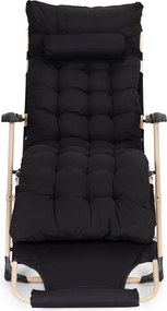 Záhradné plážové ležadlo 2 v 1 s vankúšom, opierkou hlavy, nastaviteľnou opierkou nôh, čierne, zlatý rám