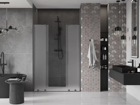 Mexen Velar L Duo, posuvné sprchové dvere do otvoru 140 cm, 8mm sklo námraza, brúsený grafit, 871-140-003-32-95