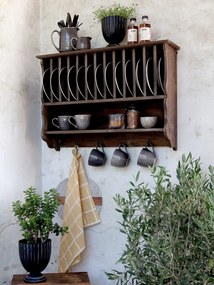 Hnedá antik drevená nástenná polička s priehradkami a háčikmi Plate Rack - 80*20*55 cm