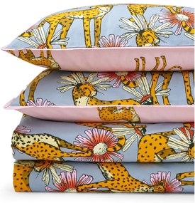 Ružové/sivé bavlnené obliečky na dvojlôžko/predĺžené 230x220 cm Untamed Cheetah – Their Nibs