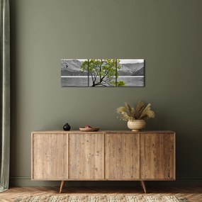 Obraz stromu uprostred jazera (s hodinami) (90x30 cm)