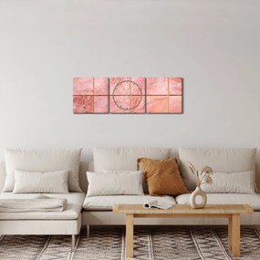 Obraz - Ružové, mramorované dlaždice (s hodinami) (90x30 cm)