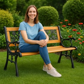 Lean Drevená záhradná lavička s kovovou konštrukciou