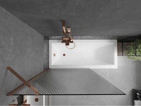 Mexen Next, vaňová zástena 1-krídlová 100 x 150 cm, fixné krídlo, 6 mm sklo s pruhmi, ružové zlato profil, 895-100-000-00-09-60