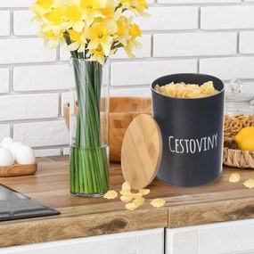 Orion Dóza na potraviny, plechová, čierna, s bambusovým vekom, 2,3l, Cestoviny SK