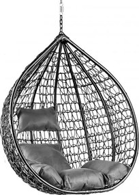 Čierne závesné kreslo KOKON bez stojanu, sivý vankúš