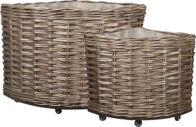 Sada 2ks hnedých rohových košíkov French Basket Nature s kolieskami – 62*62*55 cm