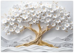 Obraz – 3D elegantný strom života plný kvetov (70x50 cm)
