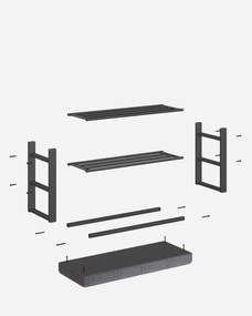 Botník s lavicou so sivým sedákom MOBRIX 81x49 cm, čierny