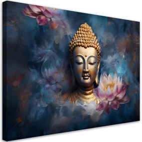 Obraz na plátně, zlatý buddha abstraktní lotosové květy - 100x70 cm