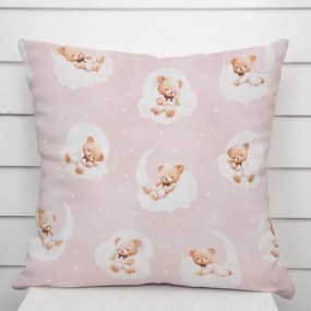 Biante Detská bavlnená obliečka na vankúš Sandra SA-743 Spiace medvedíky na obláčikoch na svetlo ružovom 40 x 40 cm