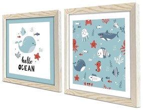 Detské obrázky v súprave 2 ks 33x33 cm Hello Ocean – Wallity