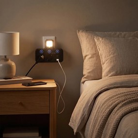 Toolight Toolight, JNH017, zásuvkový rozbočovač 2 zásuvky + 2× USB-A + USB-C s LED svetlom, čierna, OSW-56308
