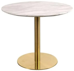 Okrúhly jedálenský stôl Kane 90 cm imitácia mramor / mosadz