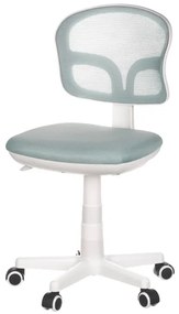 Dětská židle, modrá síťovina, bílý plastový kříž, kolečka na tvrdé podlahy