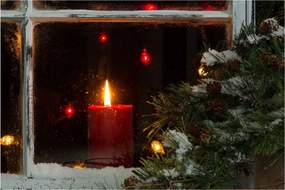 Obraz - Žiariaca vianočná sviečka (90x60 cm)