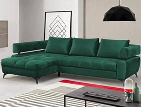 Rohová sedacia súprava Paris, tmavo zelená látka, ľavý  roh