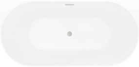Mexen Oval Slim, voľne stojaca vaňa ku stene, 170 x 80 cm, biela-šedá, oceľový prepad, 52661708062-97